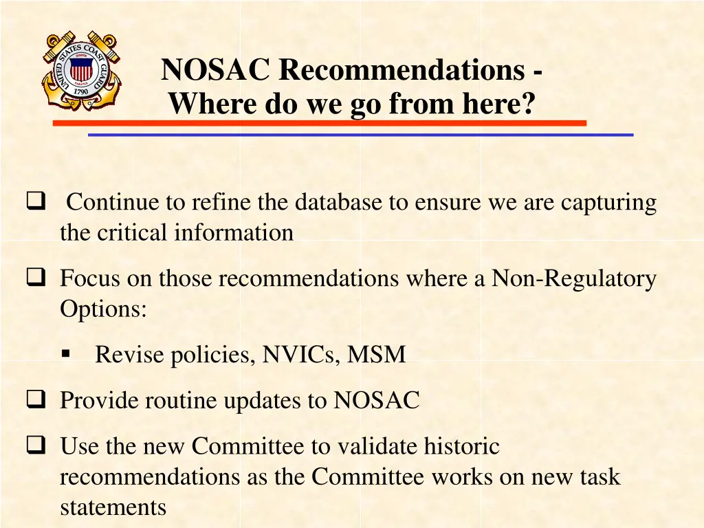 nosac recommendations where do we go from here