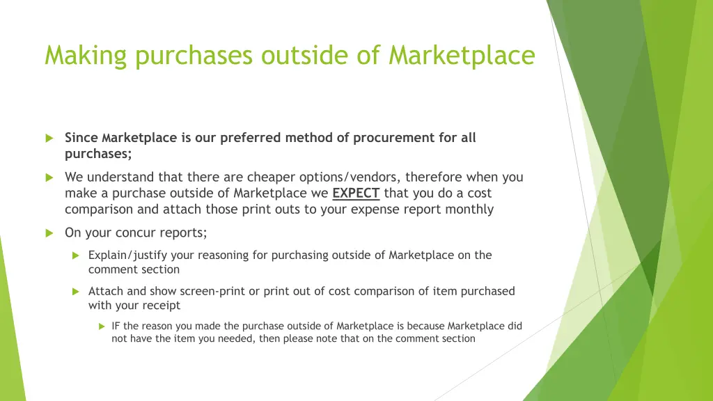 making purchases outside of marketplace