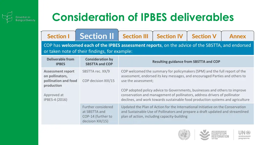 consideration of ipbes deliverables