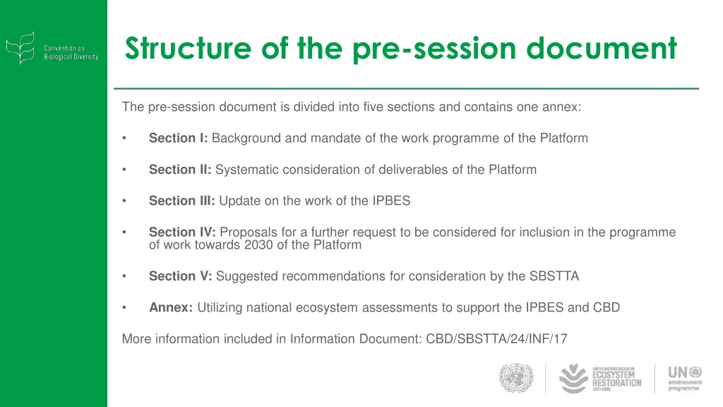 structure of the pre session document