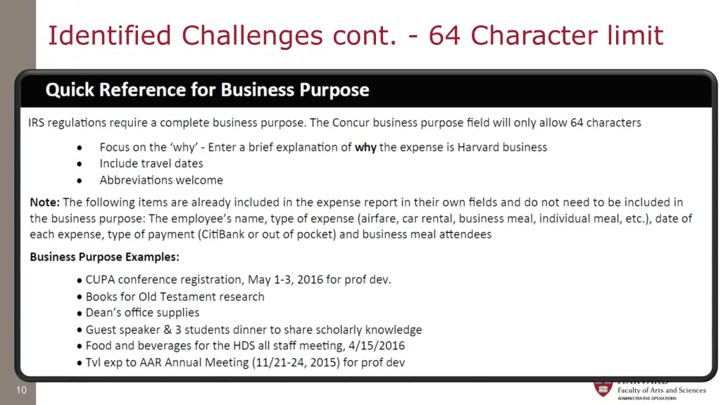 identified challenges cont 64 character limit