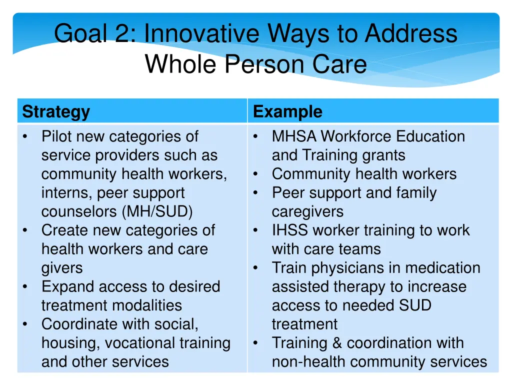 goal 2 innovative ways to address whole person
