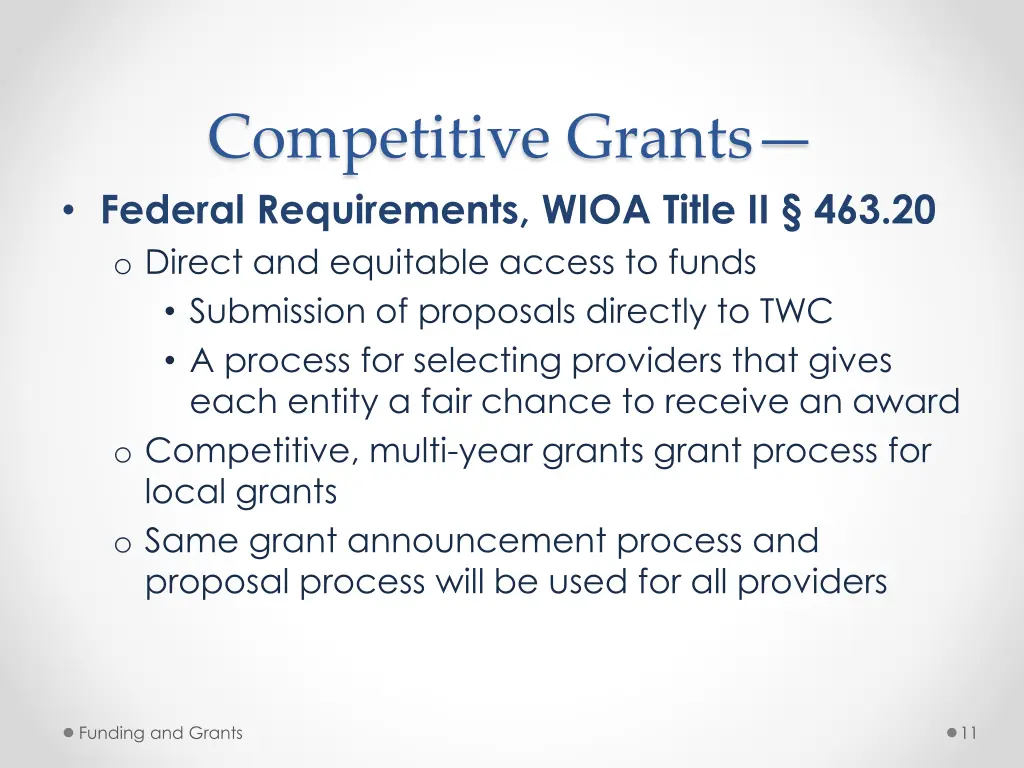 competitive grants federal requirements wioa