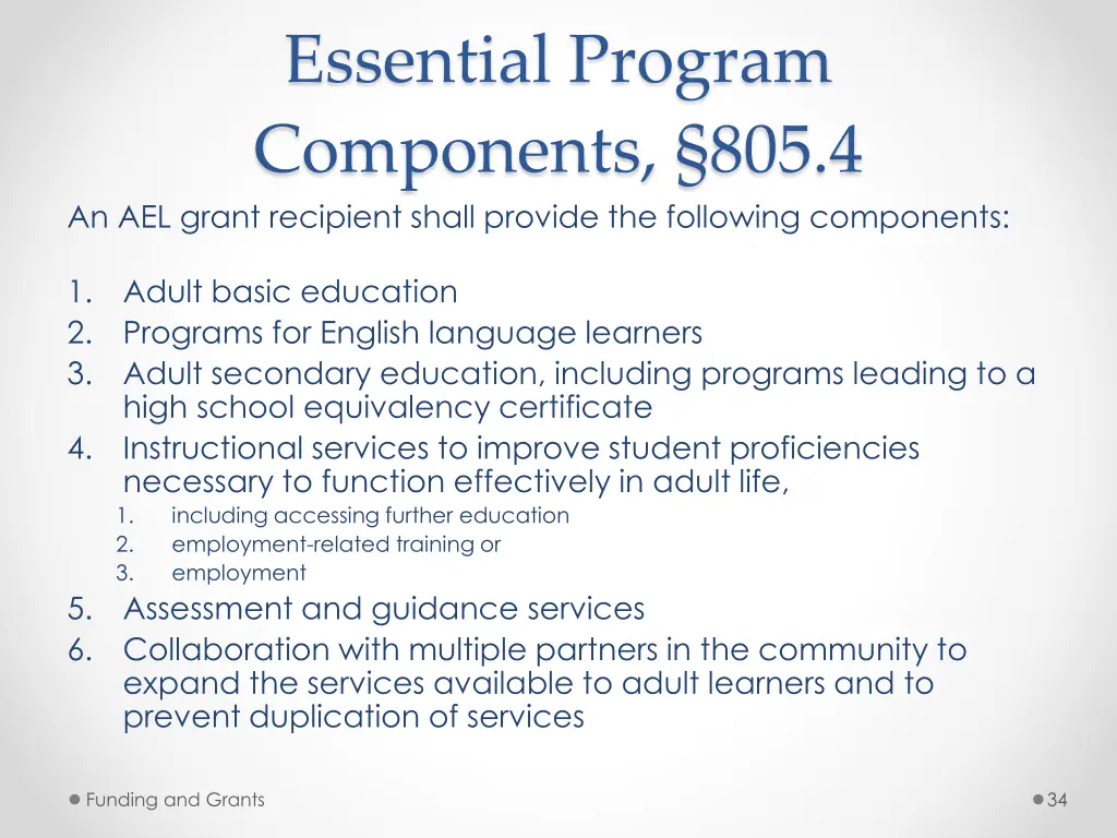 essential program components 805 4 an ael grant