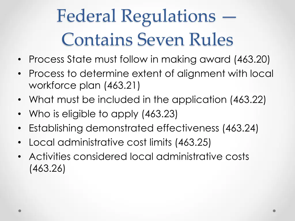 federal regulations contains seven rules process