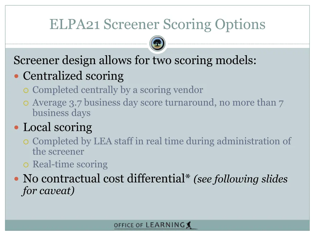elpa21 screener scoring options 1