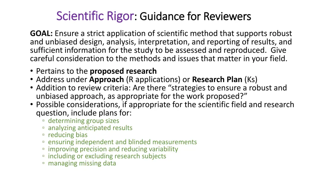 scientific rigor scientific rigor guidance