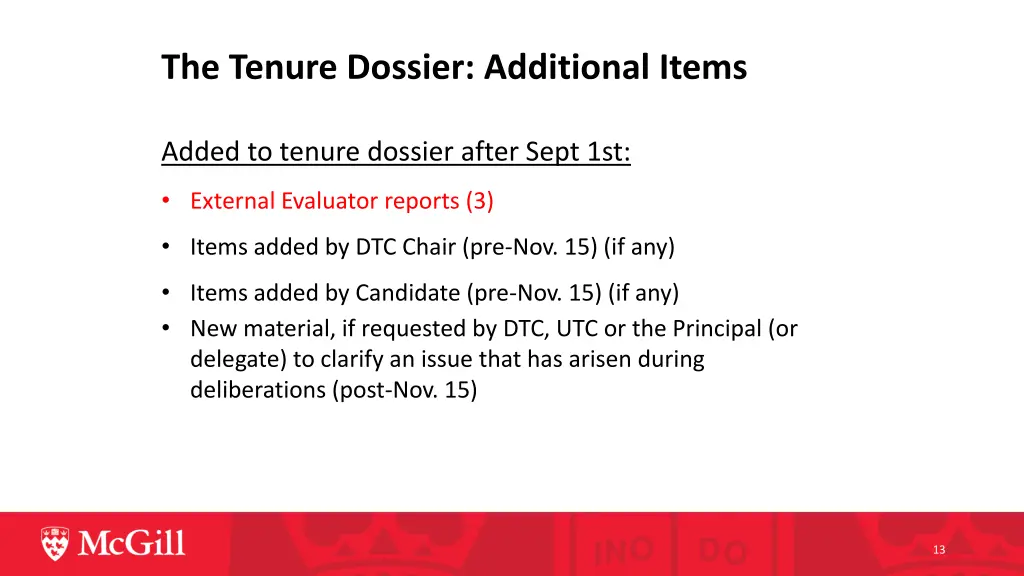 the tenure dossier additional items