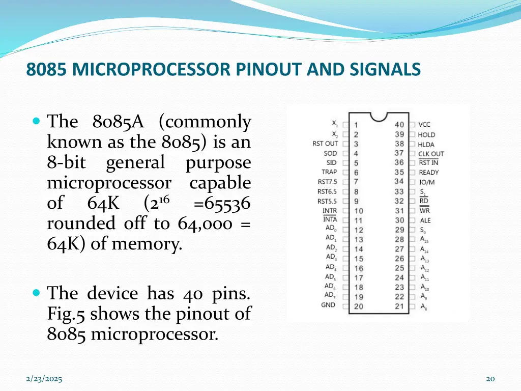 8085 microprocessor pinout and signals