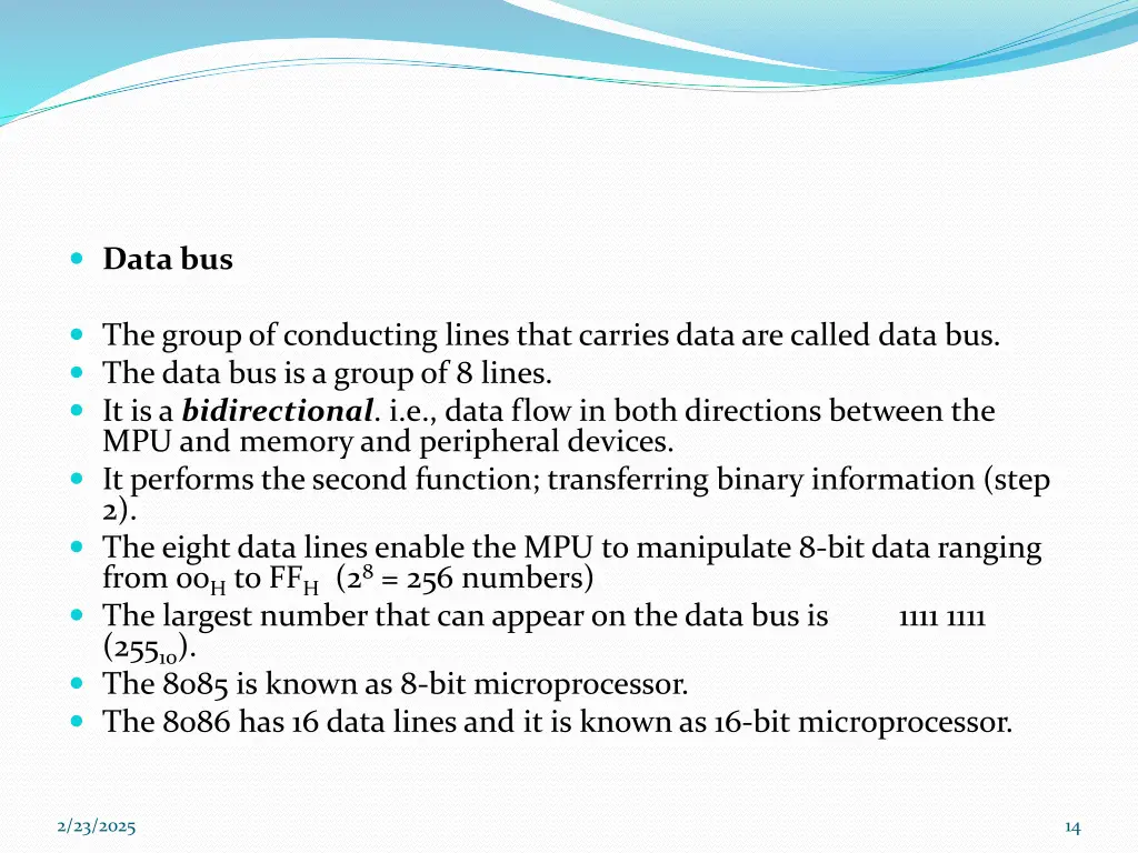 data bus the group of conducting lines that