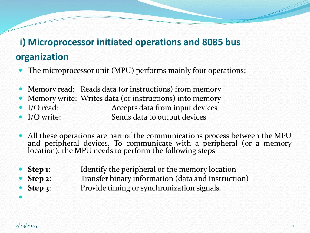 i microprocessor initiated operations and 8085