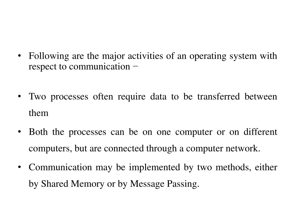 following are the major activities 1