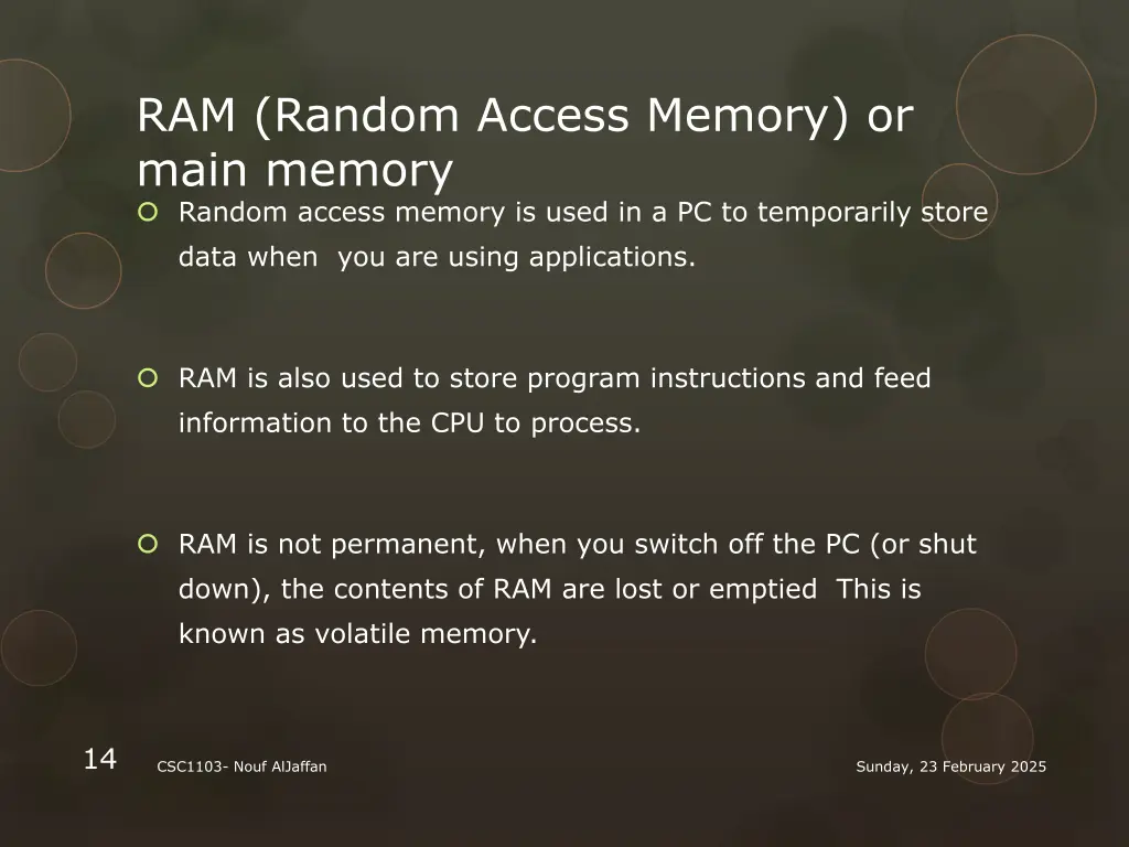 ram random access memory or main memory random