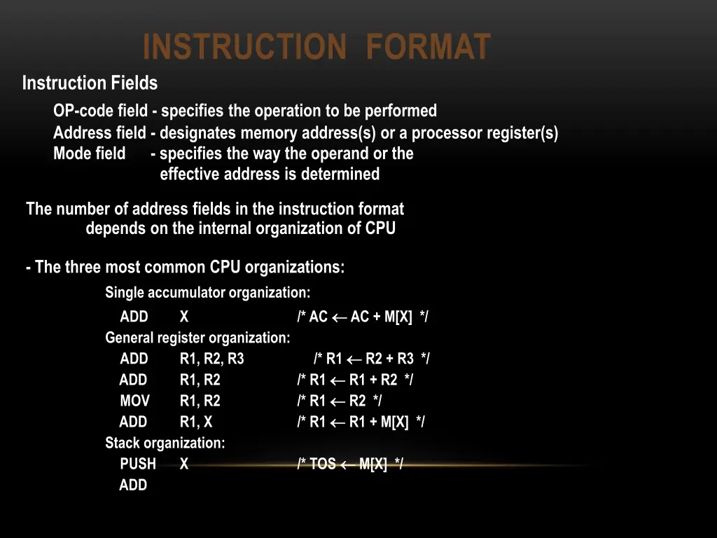 instruction format instruction fields