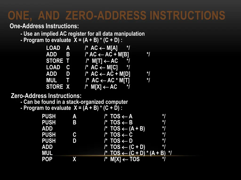 one and zero address instructions one address