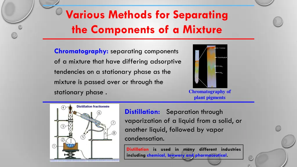 various methods for separating the components