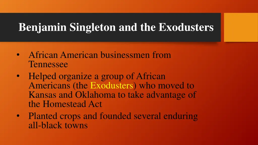 benjamin singleton and the exodusters