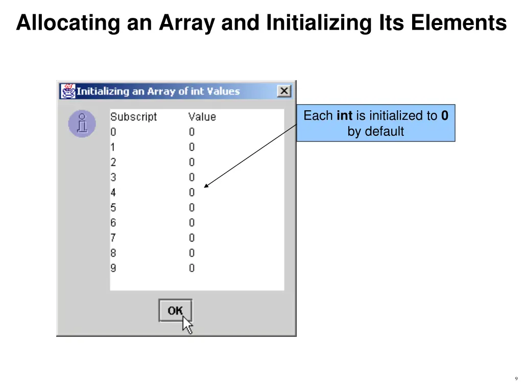 allocating an array and initializing its elements 1