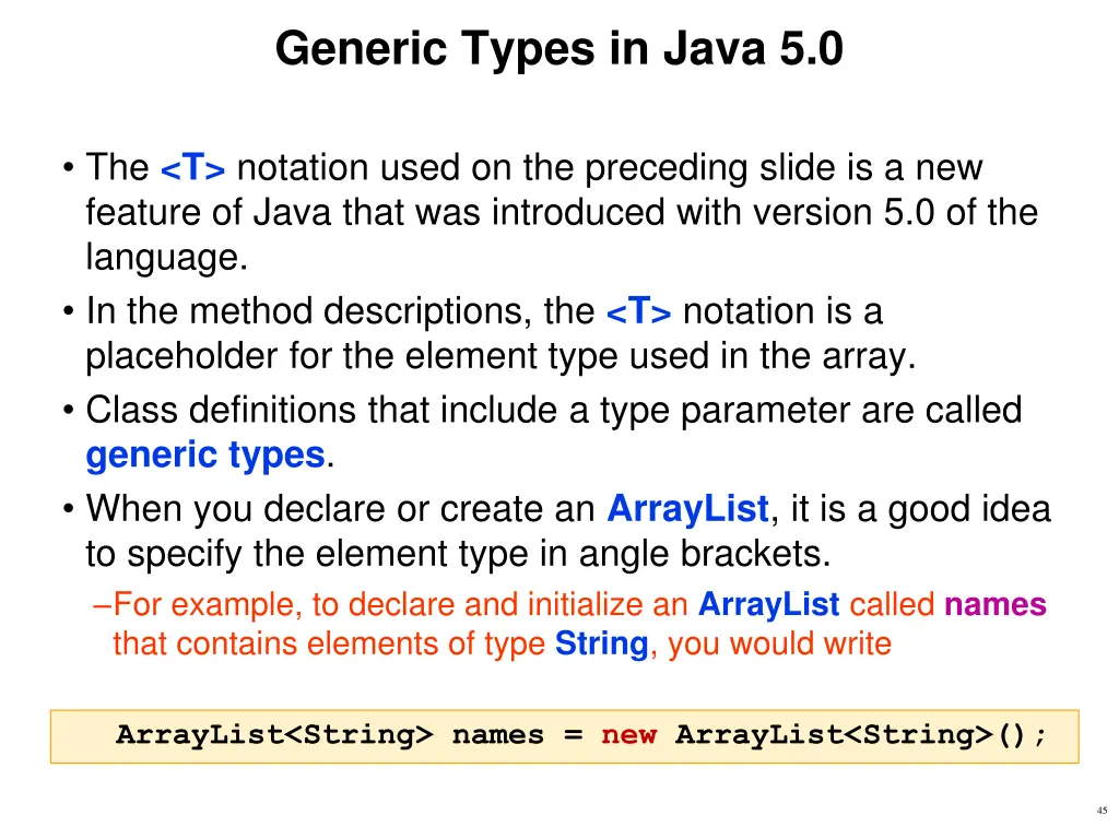 generic types in java 5 0