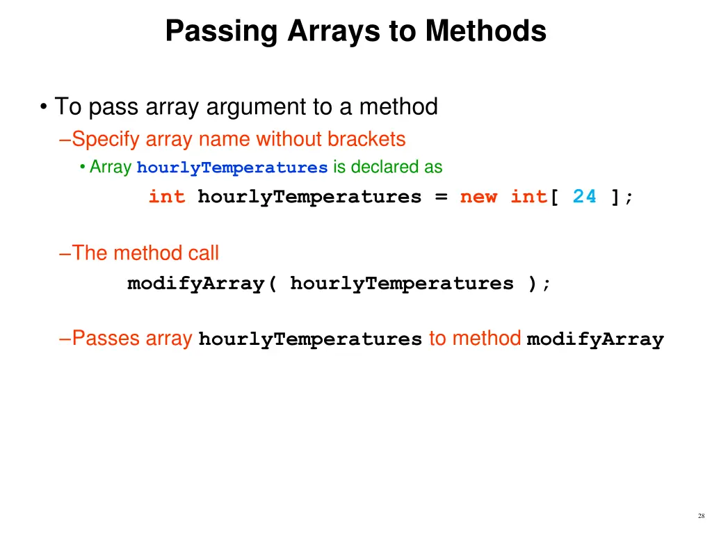 passing arrays to methods