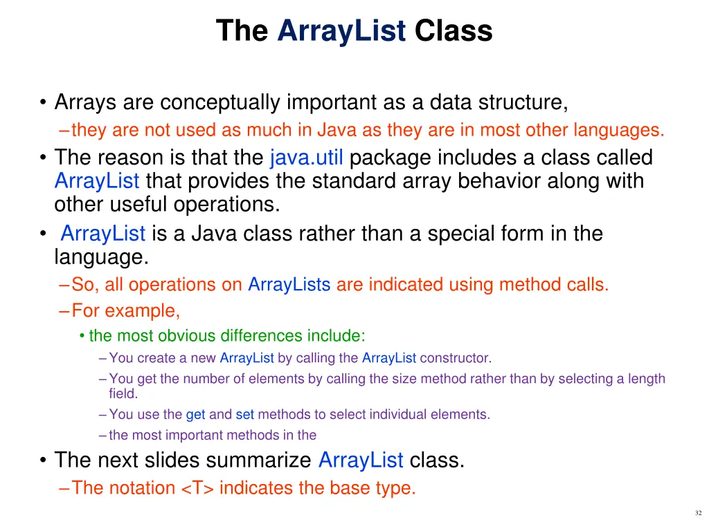 the arraylist class