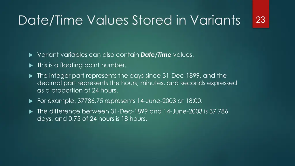 date time values stored in variants