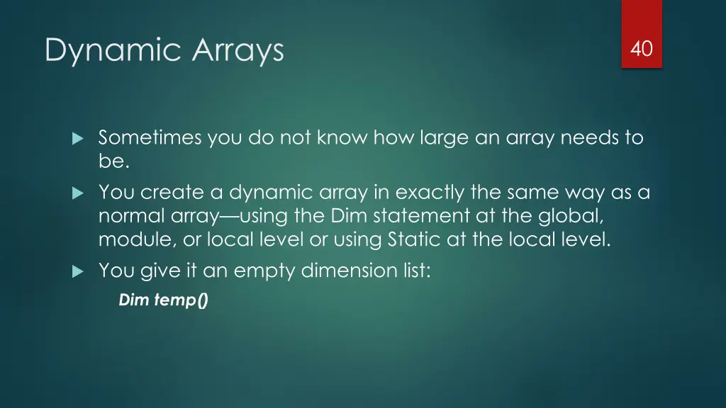 dynamic arrays