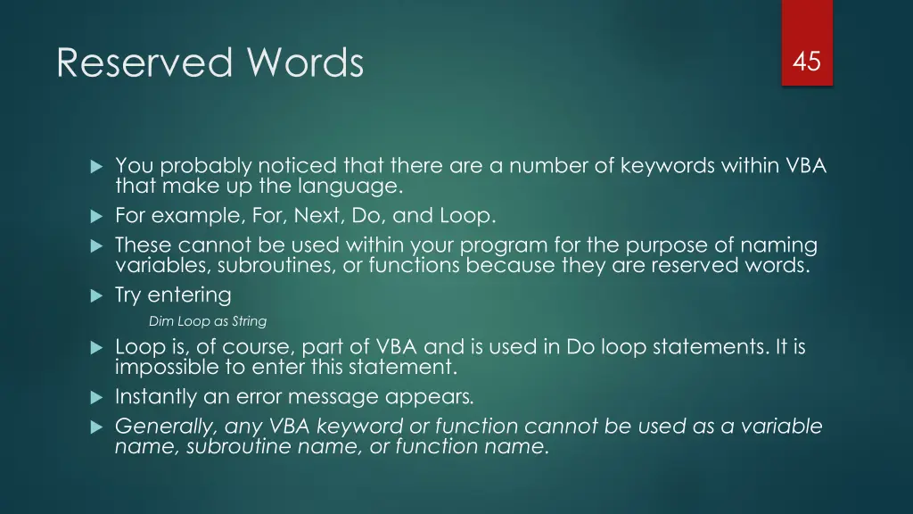 reserved words