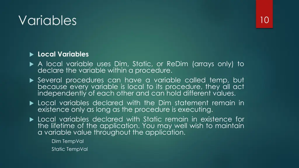 variables 8