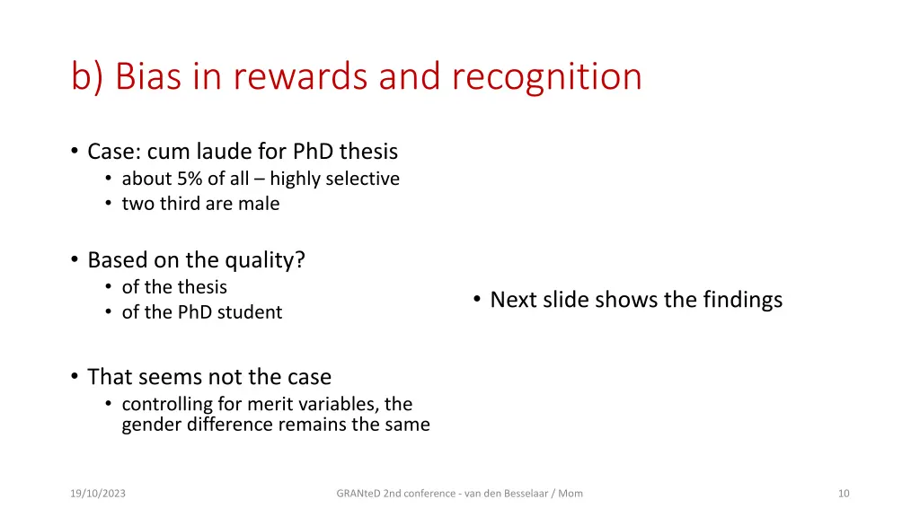 b bias in rewards and recognition