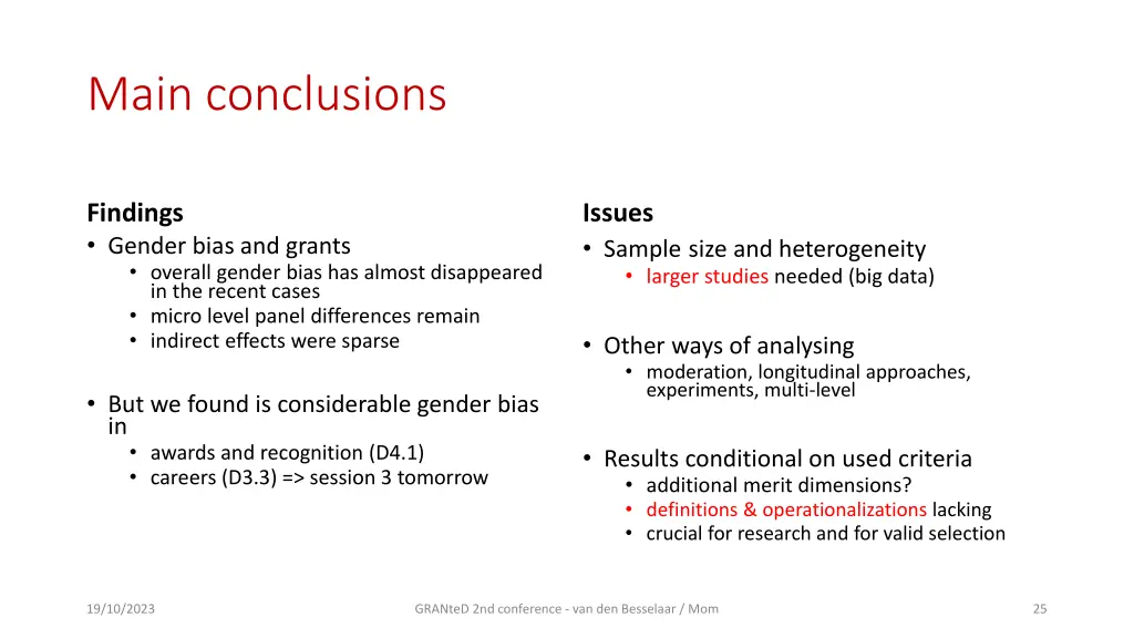 main conclusions