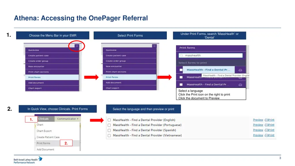 athena accessing the onepager referral