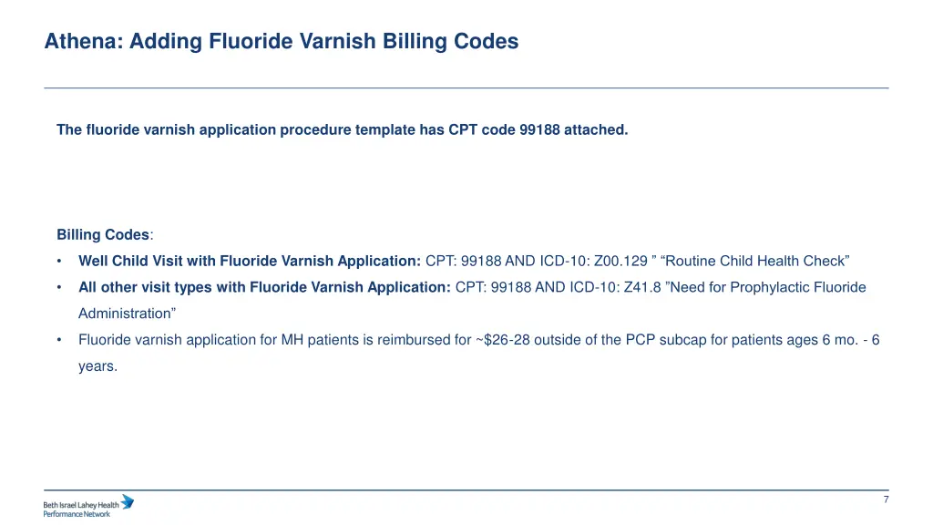 athena adding fluoride varnish billing codes