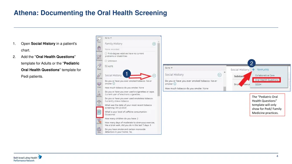 athena documenting the oral health screening