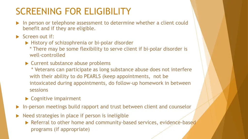 screening for eligibility