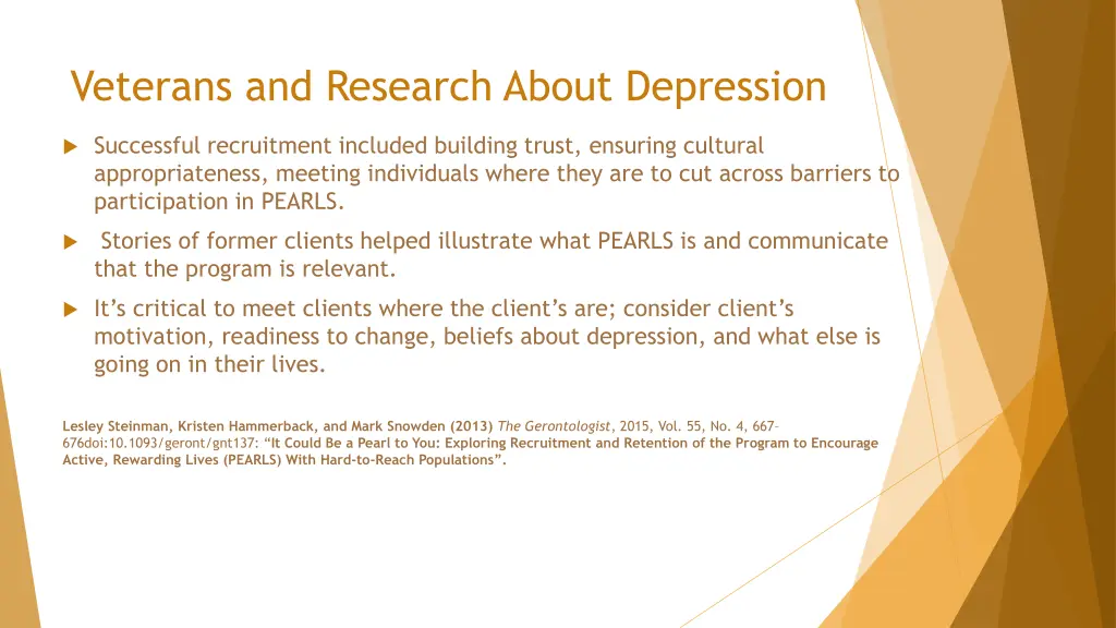 veterans and research about depression