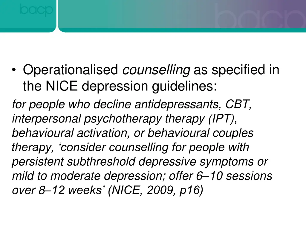 operationalised counselling as specified