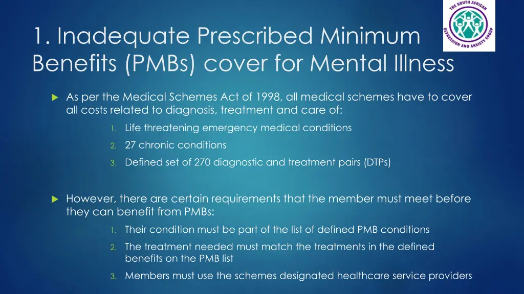 1 inadequate prescribed minimum benefits pmbs