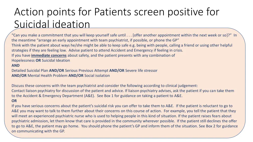 action points for patients screen positive