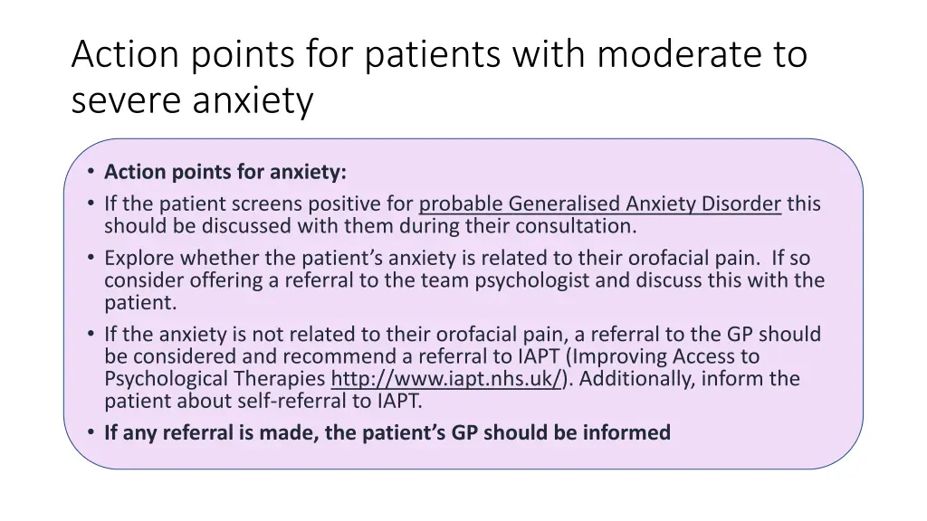 action points for patients with moderate