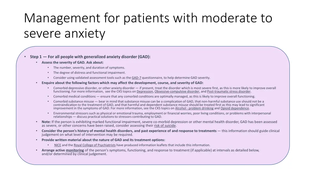 management for patients with moderate to severe