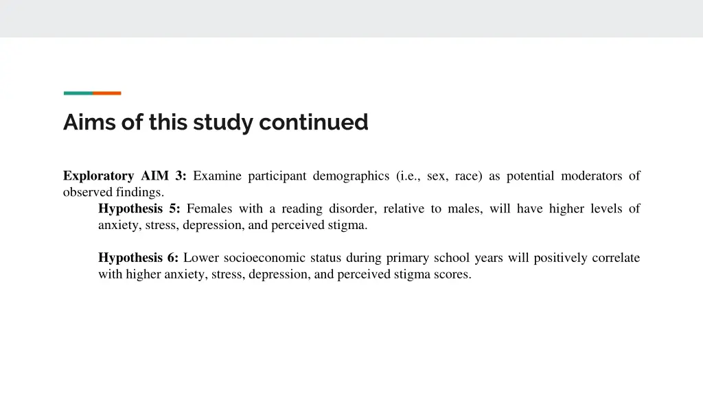 aims of this study continued 1