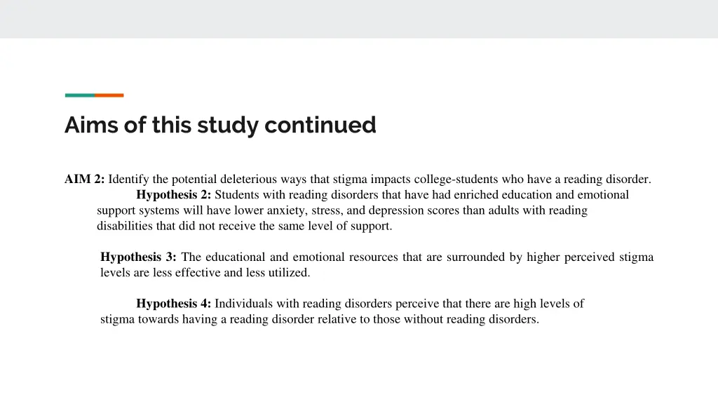 aims of this study continued
