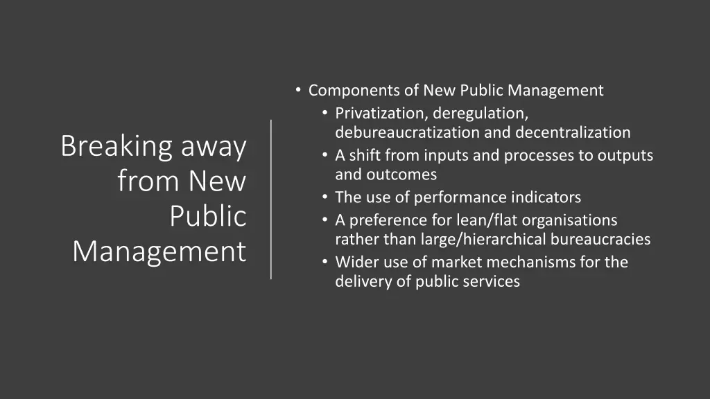 components of new public management privatization