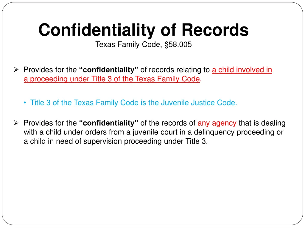 confidentiality of records texas family code