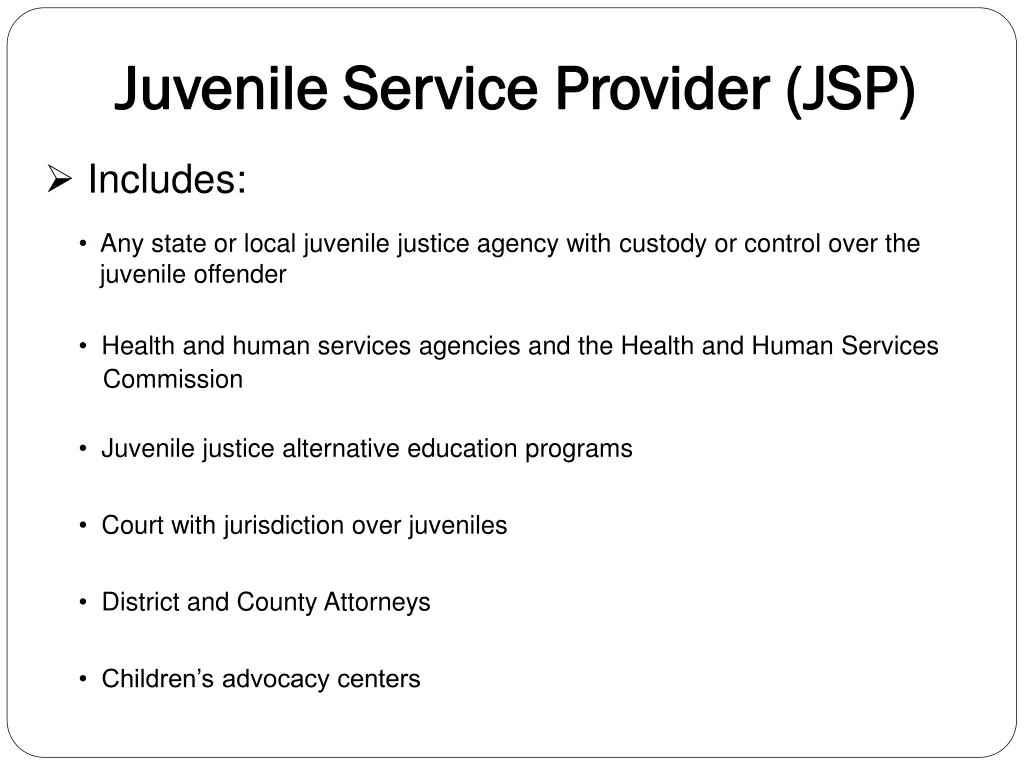 juvenile service provider jsp juvenile service