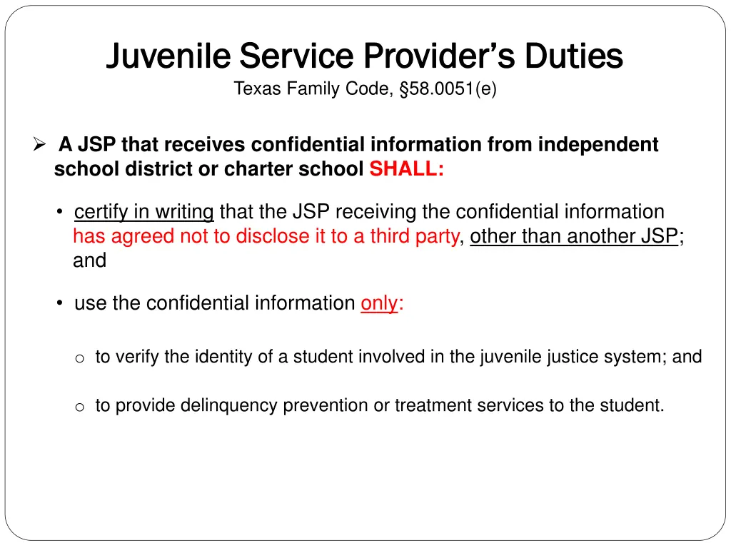 juvenile service provider s duties juvenile