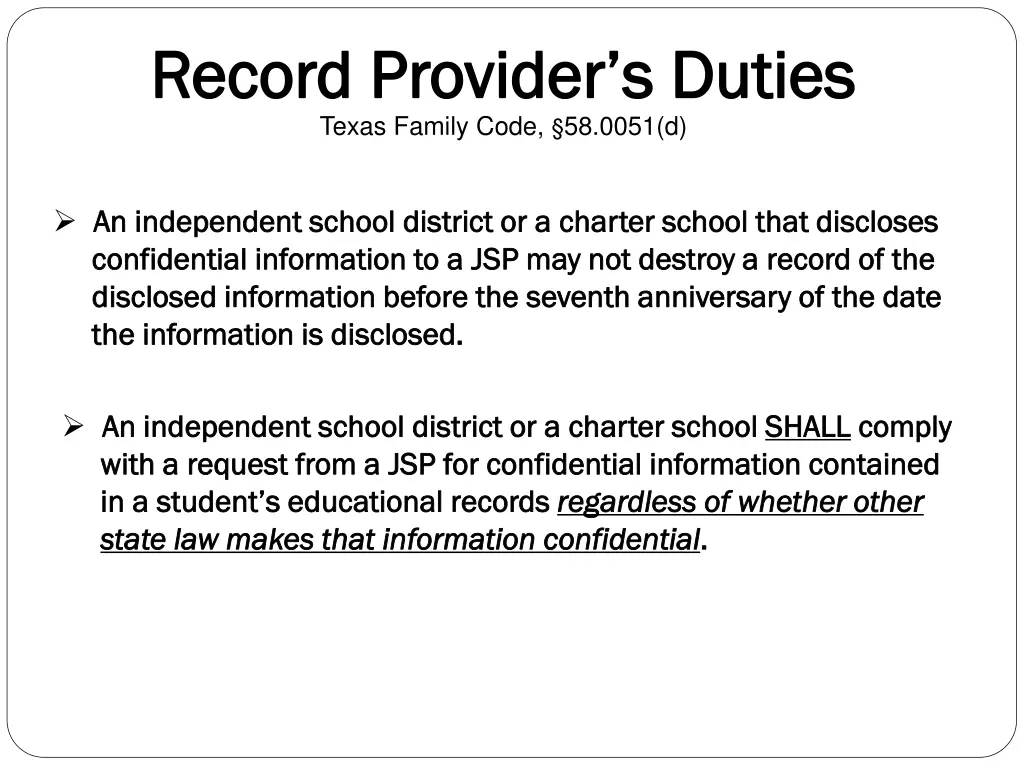 record provider s duties record provider s duties