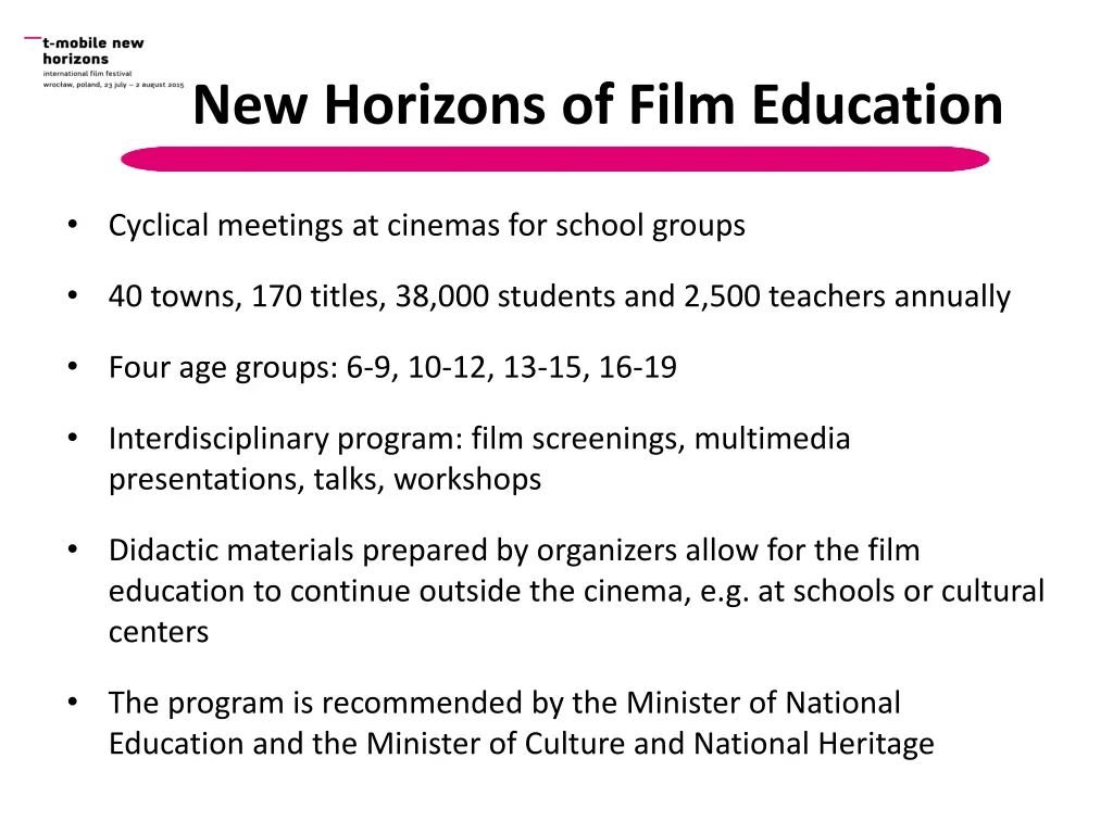 new horizons of film education