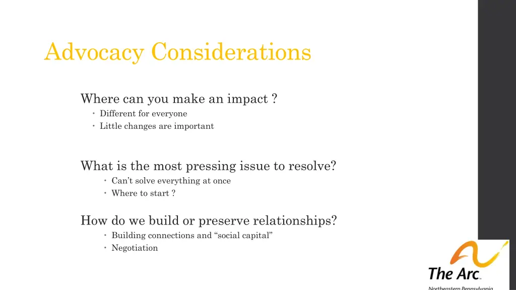 advocacy considerations